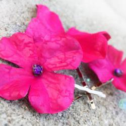 pink hydrangea bobbies, hydrangea hair clip, pink hair clip