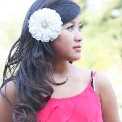 White Dalia Bridal hair clips, bridal rhinestone flower, wedding flower clip