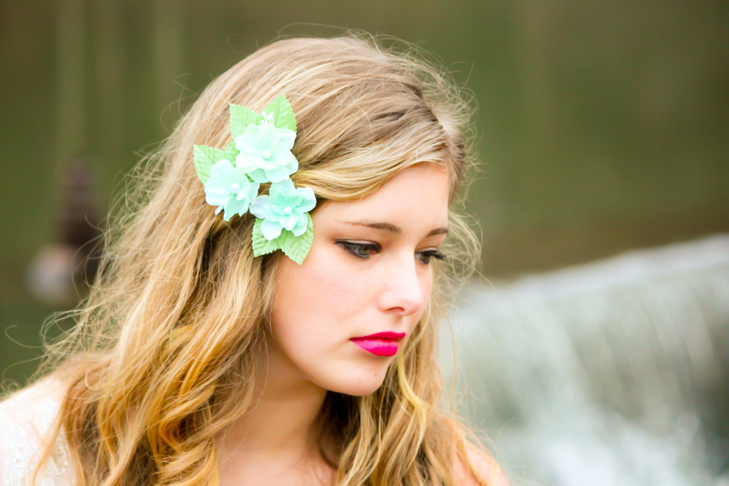 Cherry Blossom Hair Clip, Sea Foam Flower Clip, Flower Girl Hair Clip ...