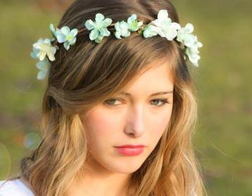 Bridal Flower hair, wedding accessories, wedding headpiece, head wreath in seafoam, hair accessories, bridal, flower girl